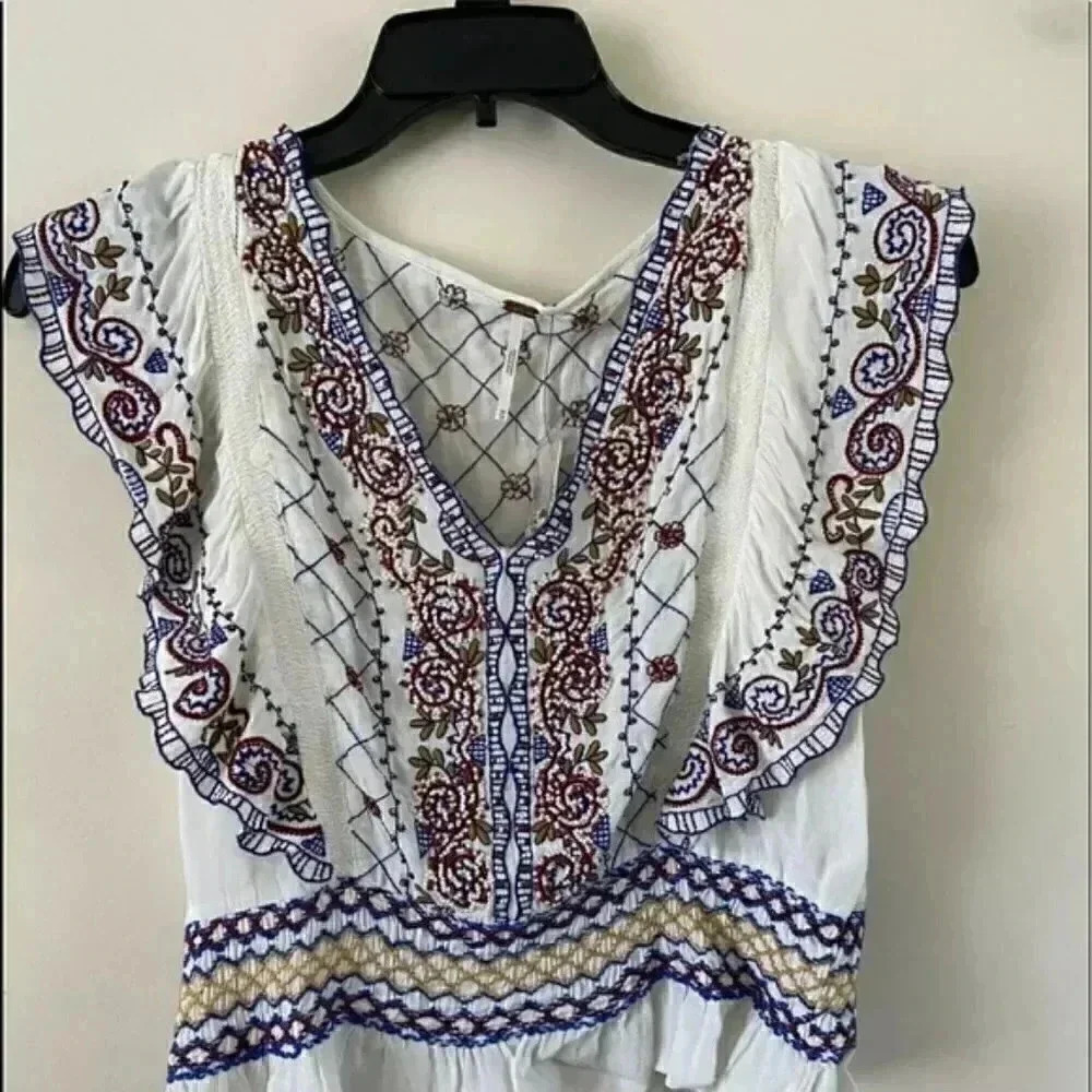 Free People- White Holland Park Beaded Blouse - Picture 5 of 8